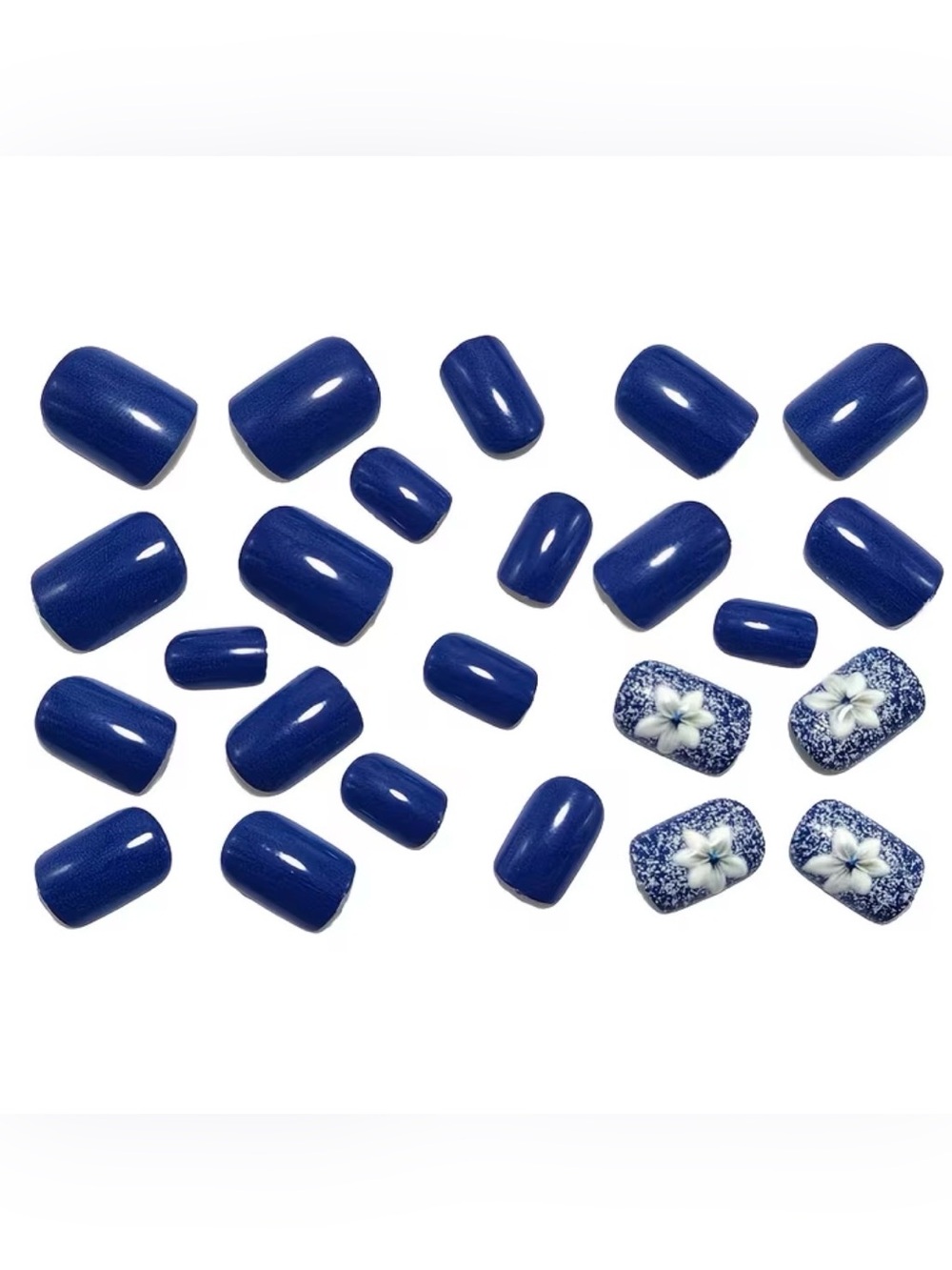 Navy Blue Galaxy Press-On Nails with White Floral Accent - Picture 3 of 5